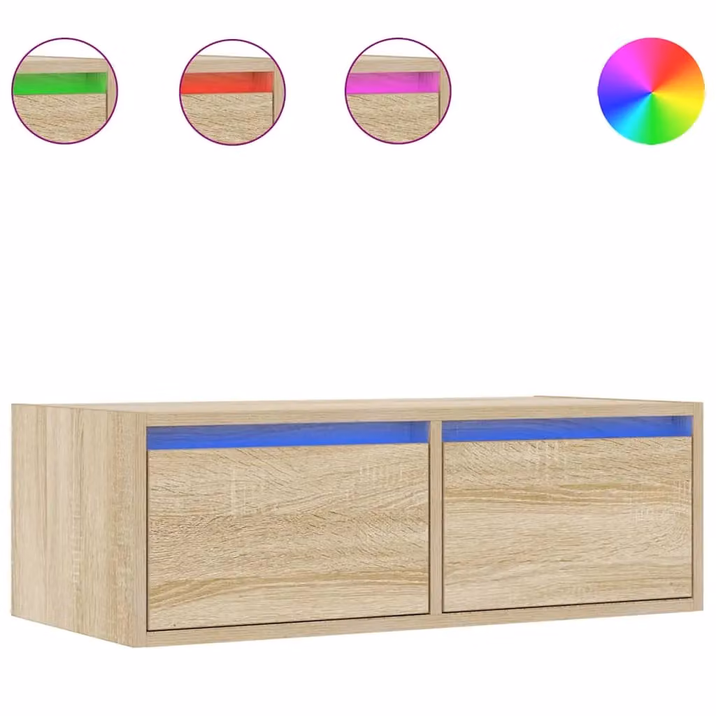 Berkfield Home Modern TV Cabinet with LED Lights in Sonoma Oak Brown, W: 75 cm, D: 35.5 cm, H: 25 cm – 2
