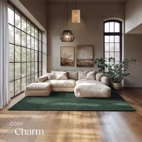 tectake Green Allergy-Friendly Short-Pile Fluffy Rug, Washable and Non-Slip Polyester Carpet, W/D: 200 x 290 cm – 4
