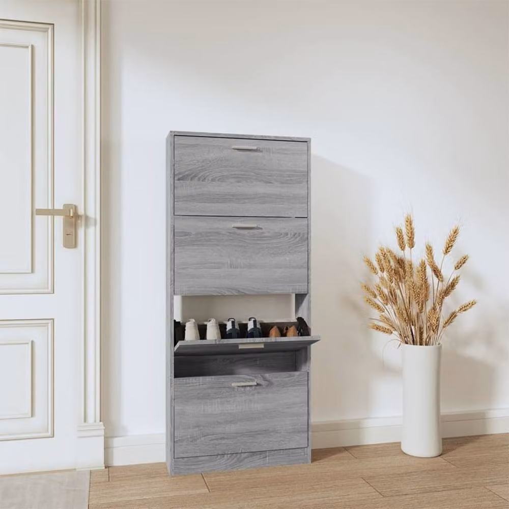 Berkfield Home Grey Sonoma Shoe Cabinet with Tilting Compartments and Internal Drawers, W: 59 cm, D: 17 cm, H: 150 cm – 1