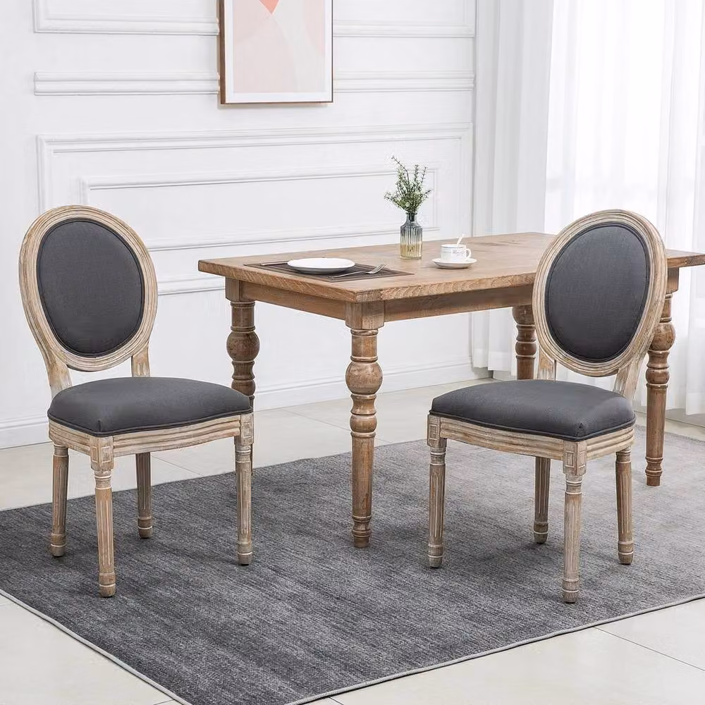 Havendro Set of 2 French-Style Dining Chairs with Grey Linen Fabric Upholstery – 4