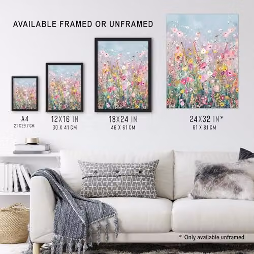 Artery8 Delicate Wildflower Field Floral Framed Wall Art Print, Multicolour, W: 21 cm, H: 29.7 cm – 3