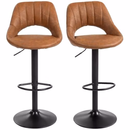 HOMCOM Set of 2 Brown Synthetic Leather Swivel Bar Stools with Footrest – 1