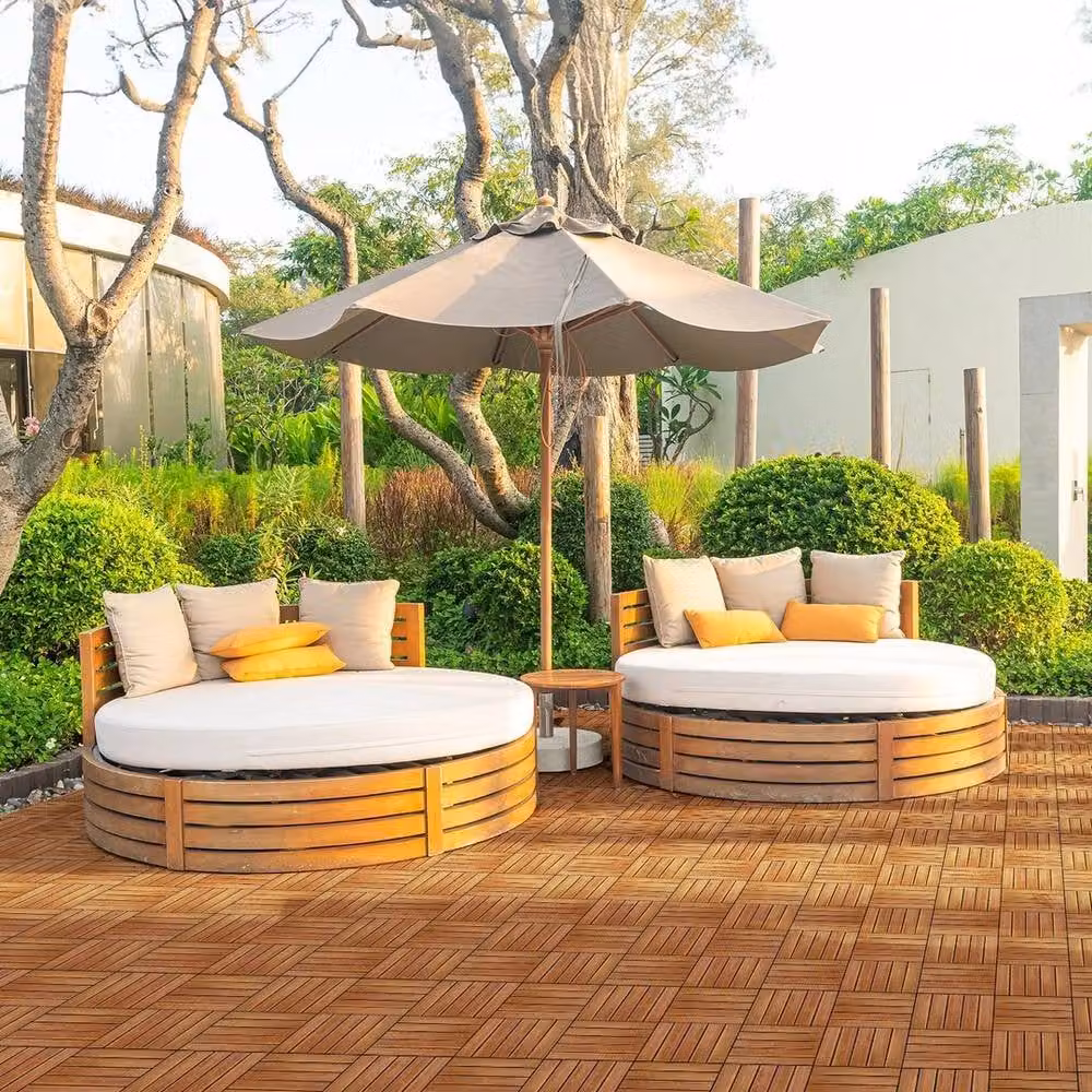 EONLION 27 Wood Interlocking Deck Tiles for Patio and Outdoor Garden, Brown, W/D/H: 200 x 100 cm – 3