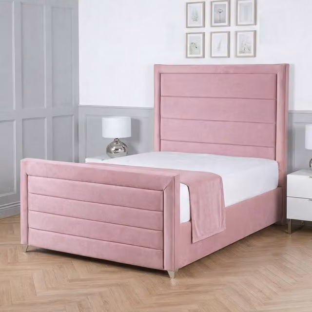Living Comfort Bedz Selena Pink Velvet Upholstered Gas Lift Storage Bed, W/D/H: 140 x 200 cm