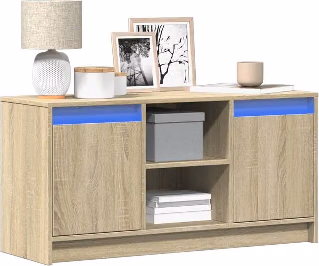 Berkfield Home Modern TV Cabinet with Integrated LED Lighting in Sonoma Oak Brown, W/D/H: 100 x 34 x 50 cm