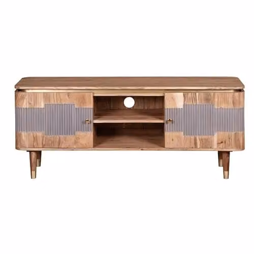 Indian Hub Wilton Mid Century TV Unit in Brown Acacia Wood W/D/H: 145 x 40 x 60 cm – 1