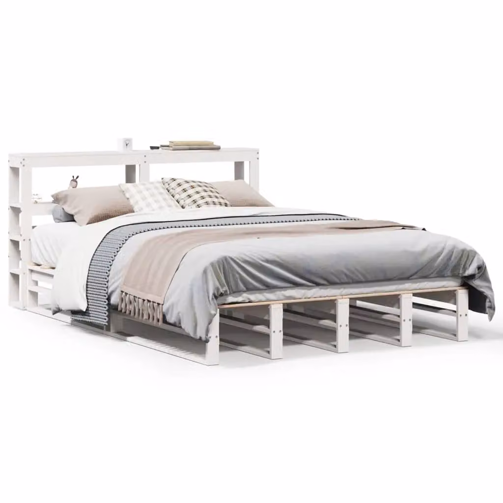 Berkfield Home Small Double Bed Frame in White Solid Pine with Side Compartments, W/D/H: 120 x 200 cm – 2