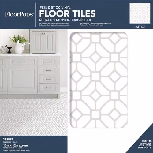 WallPops Geometric Lattice Peel and Stick Floor Tiles, White, 30.48 x 30.48 cm – 2