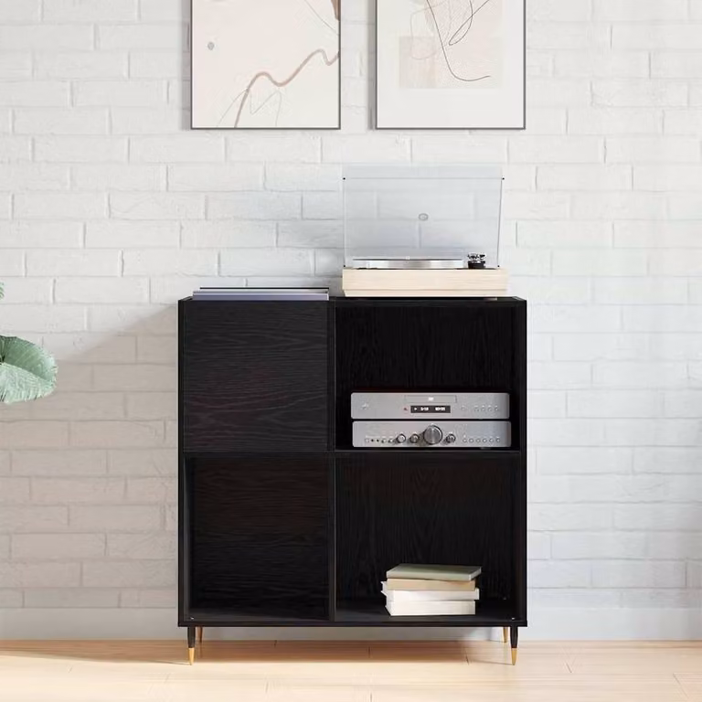 Berkfield Home Black Oak Record Cabinet with Media Compartments, W/D/H: 84.5 x 38 x 89 cm