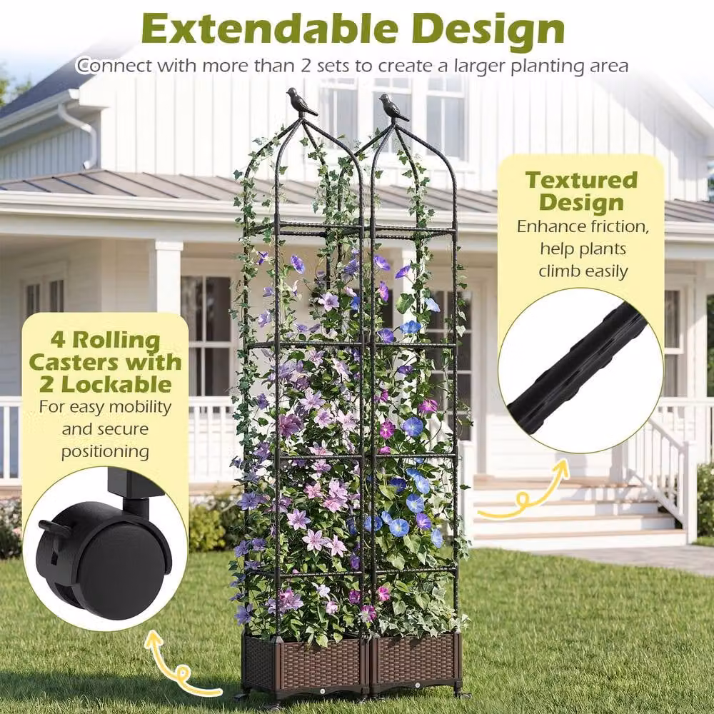 Costway 200 cm Raised Garden Bed Planter Box with Obelisk Trellis in Black – 8