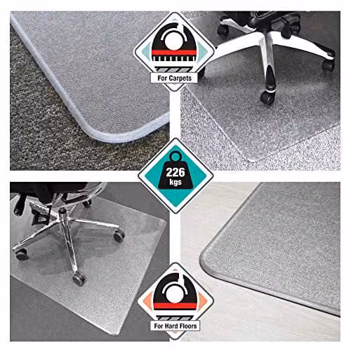 Floortex Megamat Extra Thick Transparent Chair Mat for Hard Floors and Carpets, W: 119 cm, D: 89 cm – 6