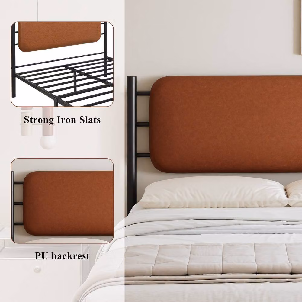 Matteo Black Metal Double Bed with PU Upholstered Headboard W/D/H: 140 x 200 x 102.5 cm – 2