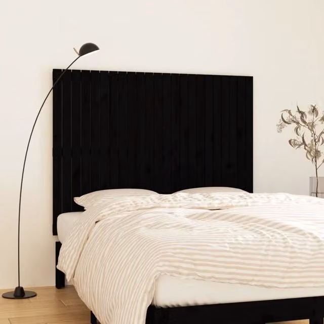 Berkfield Home Black Solid Pine Wood Wall Mounted Headboard W/D/H: 146.5 x 3 x 110 cm