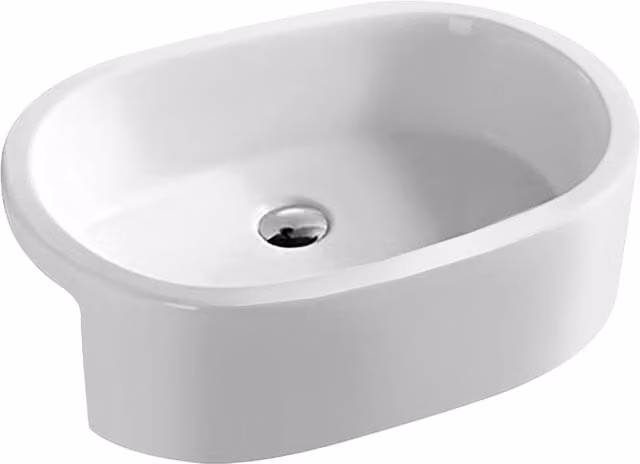 Balterley Semi-Recessed Oval Bathroom Basin, White, W: 57.0 cm, D: 40.5 cm, H: 18.5 cm