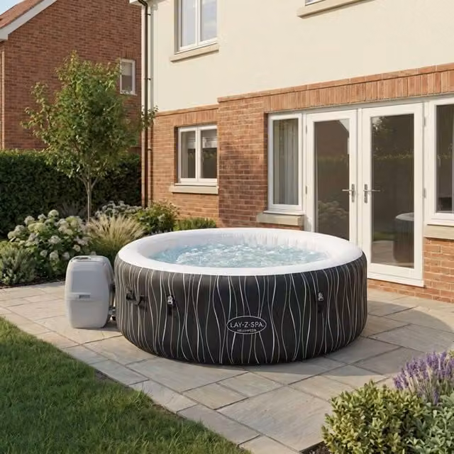 Lay-Z-Spa Hollywood AirJet Inflatable Round Hot Tub in Grey, White and Black