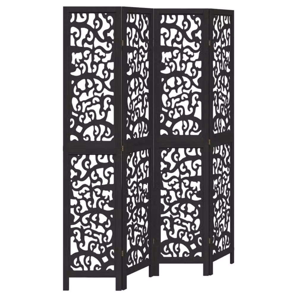 Berkfield Home 4-Panel Black Solid Paulownia Wood Room Divider – 2