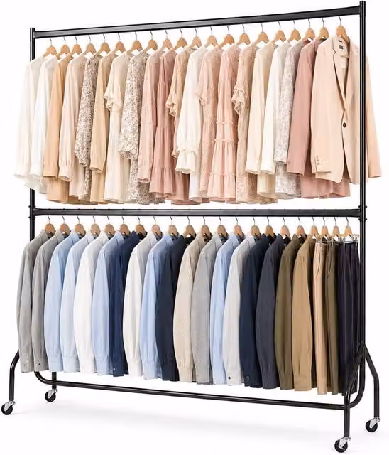 House of Home Two Tier Heavy Duty Metal Clothes Rail Garment Hanging Rack, Black, H: 182.88 cm x W: 152.4 cm