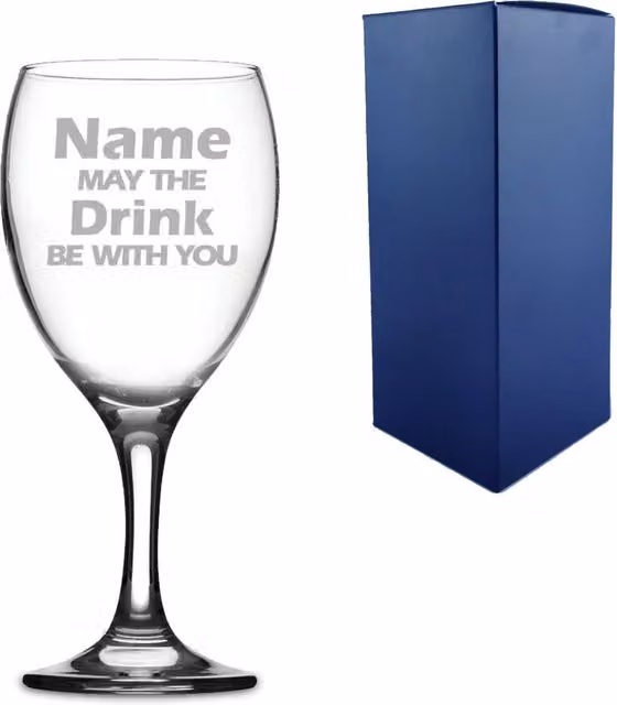 Uniqueful Personalised May the Drink be with you Novelty Wine Glass, Transparent, 1000 ml