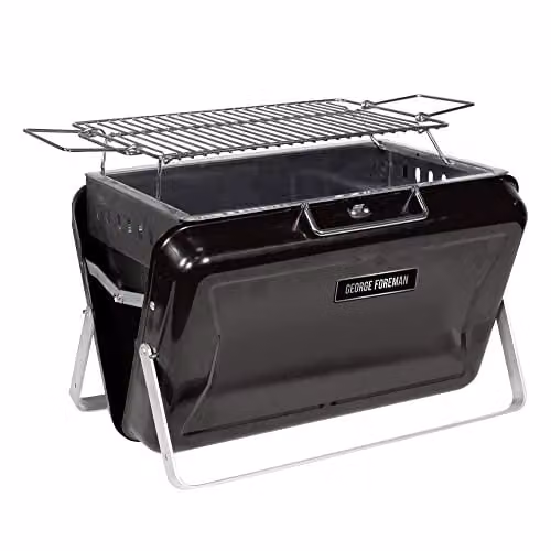 George Foreman Tabletop Charcoal BBQ in Black with Chrome and Steel Finish