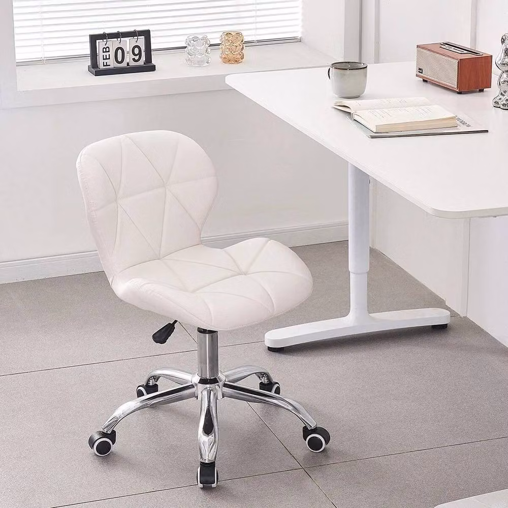 FORGEVIO White Faux Leather Modern Task Chair with Height Adjustment and Castors – 2