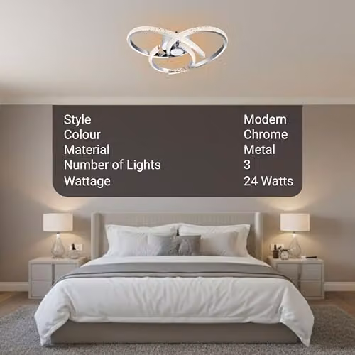 Cosylyte Moora 3 LED Ceiling Light in Chrome, Modern Dimmable Flush Light with 3000K Warm White Output and 2600lm, W/D/H: 45 x 45 x 13 cm – 2