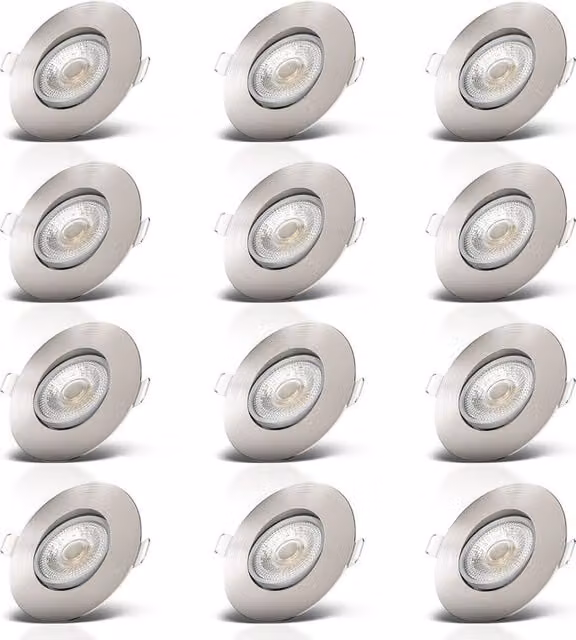 B.K.Licht 12 Pack Silver Metal Round LED Recessed Downlights with Warm White Light