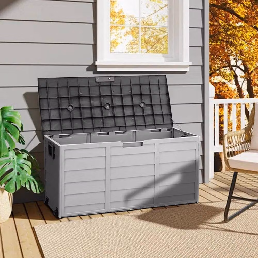 KORVIXA Grey Plastic Outdoor Garden Storage Deck Box W/D/H: 100 x 100 x 54 cm – 4