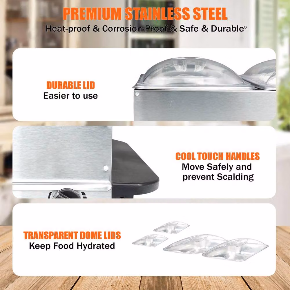 Crystals Electric Buffet Server with 4 Trays and Adjustable Temperature in Silver – 5
