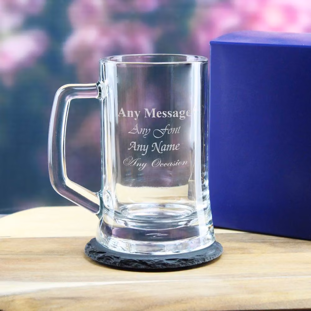 Uniqueful Personalised Engraved 14oz Beer Tankard Mug in Clear Glass – 2