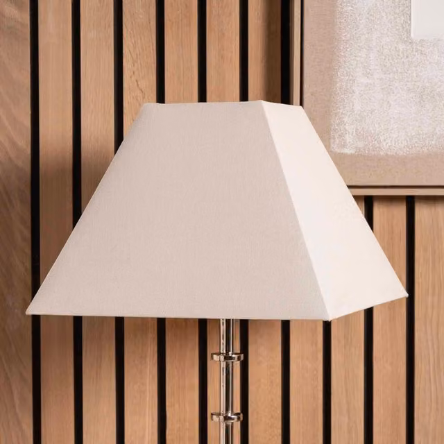 Ruma Pyramid White and Beige Cotton Tapered Square Lamp Shade for Table Lamps, Diameter: 35.56 cm