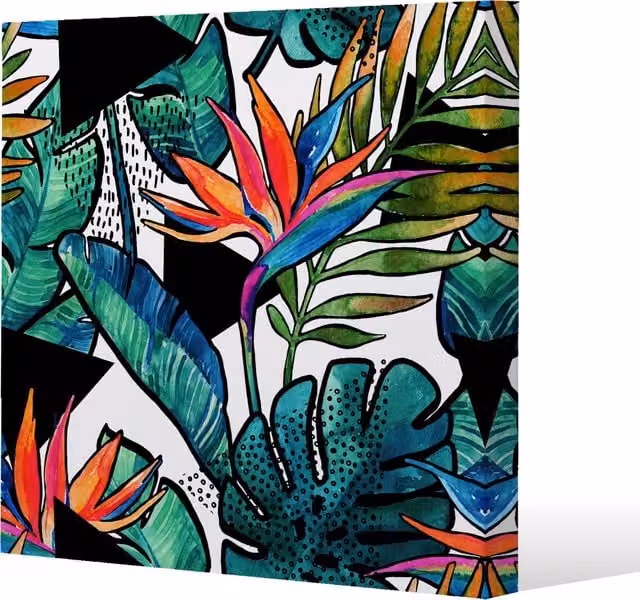 Benjamin Tate Design LTD Flowers with Contour Modern Floral Canvas Print, Blue and Multicolour, 101 cm