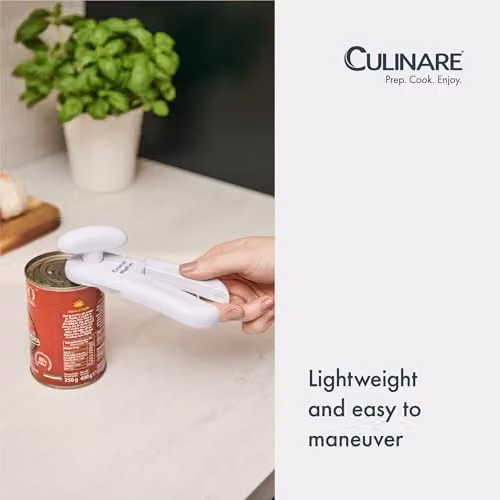 Culinare Magican White Manual Can Opener with Ergonomic Grip and Stainless Steel Safety Edge – 4