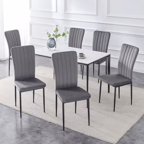 mcc direct Elle Set of 6 Velvet High Back Dining Chairs in Dark Grey with Metal Legs – 2