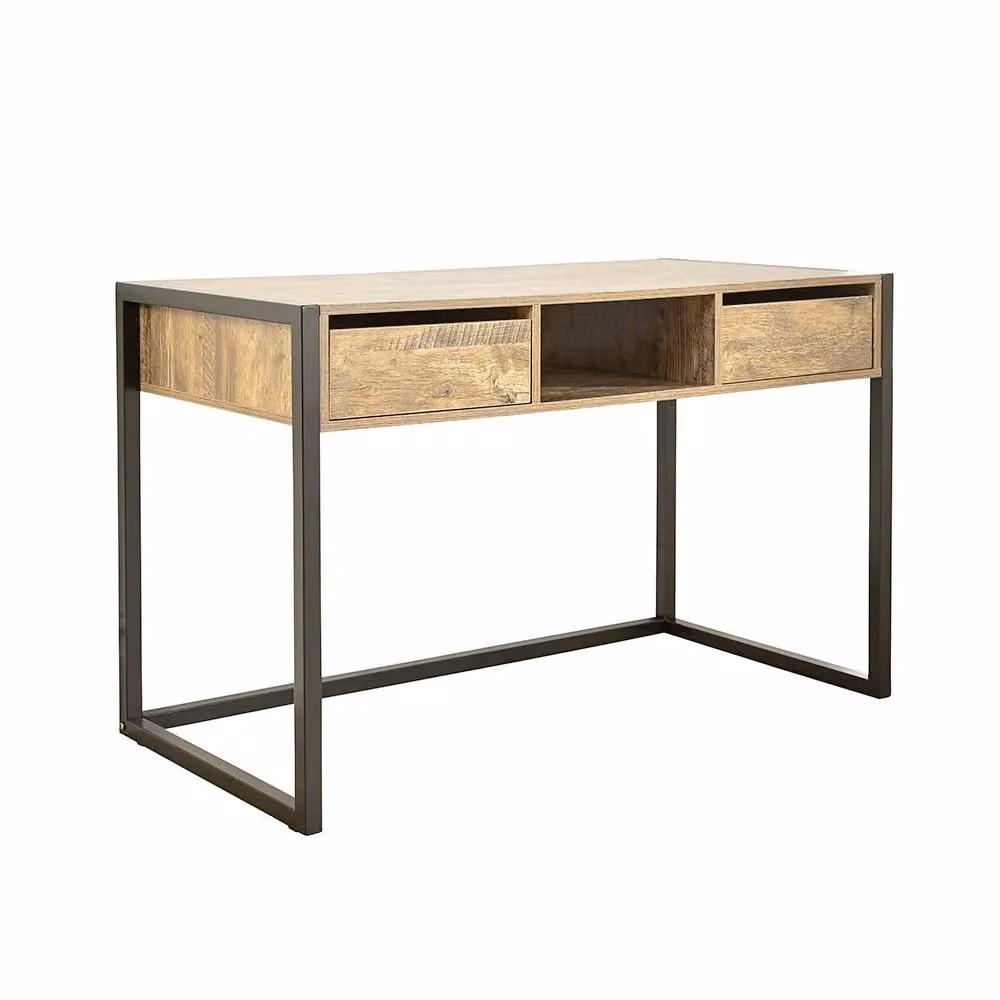 Home Source Modern Computer Desk with Single Pedestal and Storage in Brown – 5