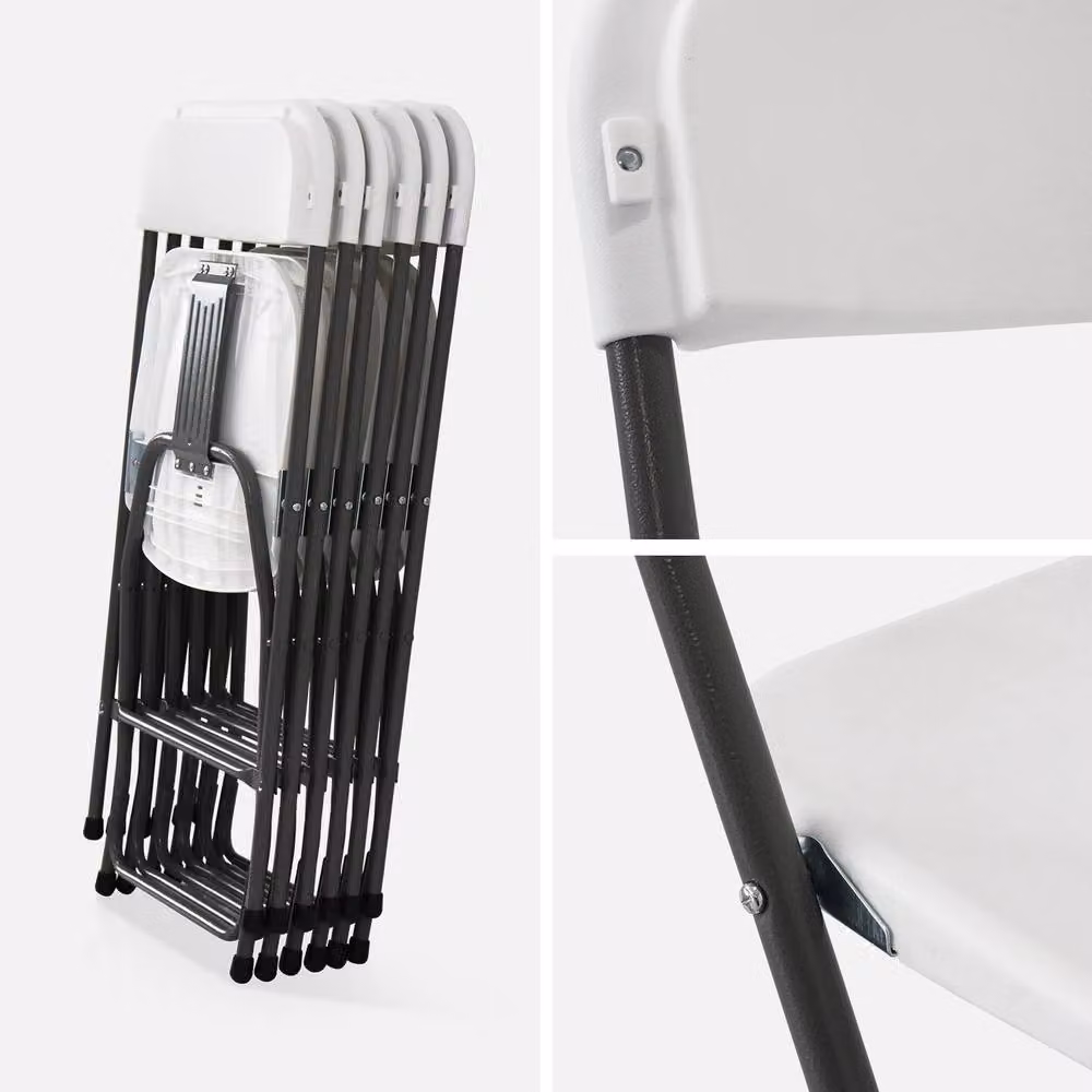 sweeek Set of 6 White Folding Event Chairs with Metal and Plastic Construction H 81 cm x W 50 cm x D 50 cm – 2