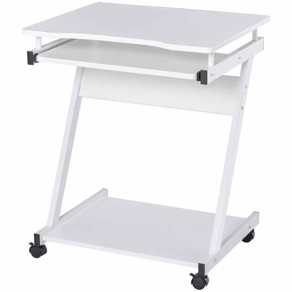 Wyld Haus Suel White Z Frame Mobile Computer Desk with Sliding Keyboard Tray, W: 60 cm, H: 73 cm, D: 48 cm – 2