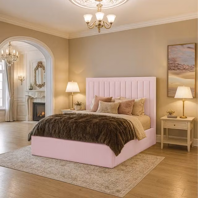 Desire Deco Roma Upholstered Velvet Bed Frame, Pink, W: 90 cm, L: 190 cm