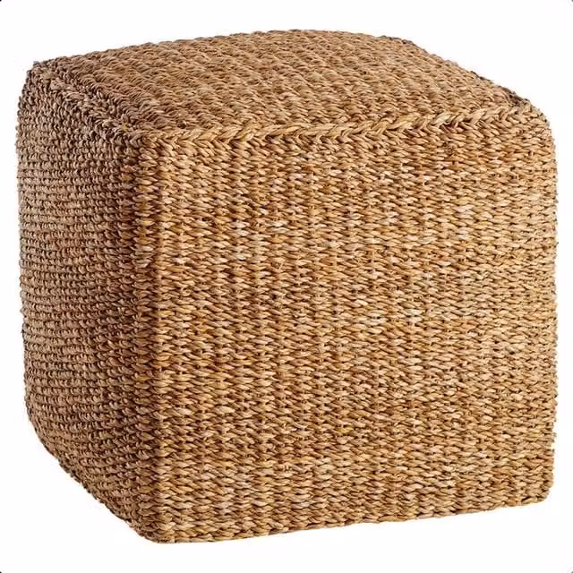 IDOOKA Square Jute Braided Pouffe Cube Foot Stool in Beige and Brown