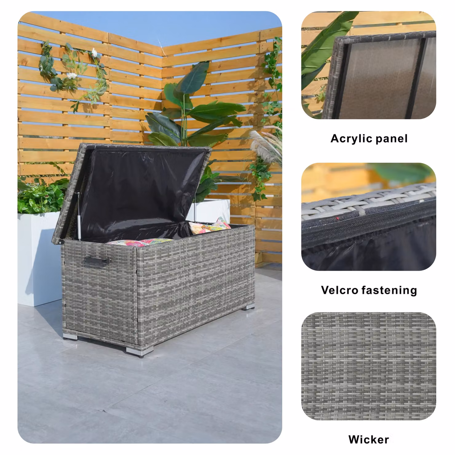 Direct Wicker 243L Large Rattan Deck Storage Box for Patio and Garden, Grey, W/D/H: 56 x 56 x 56 cm – 4