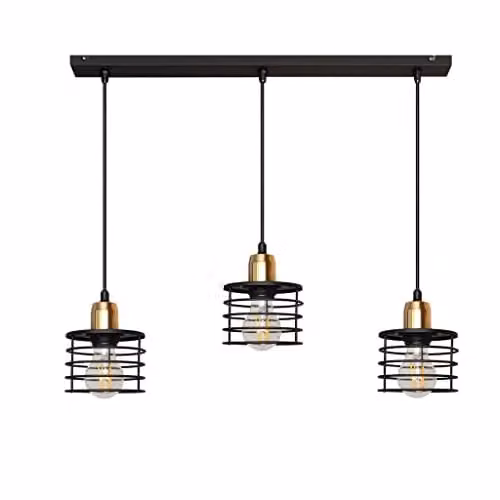 Netlighting Helam Edison Straight Bar Pendant Ceiling Light in Black and Copper, 65 cm
