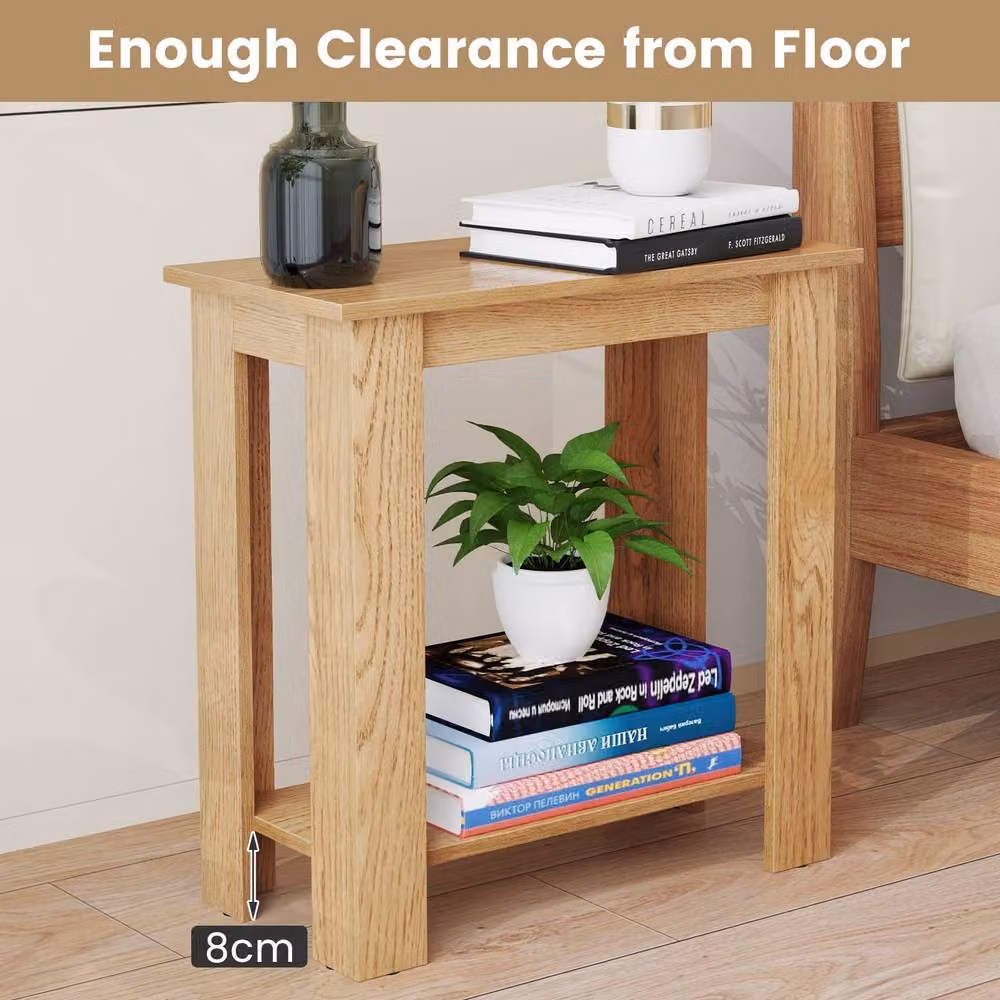 Costway Modern 2-Tier Wood End Table with Storage Shelf in Brown – 2