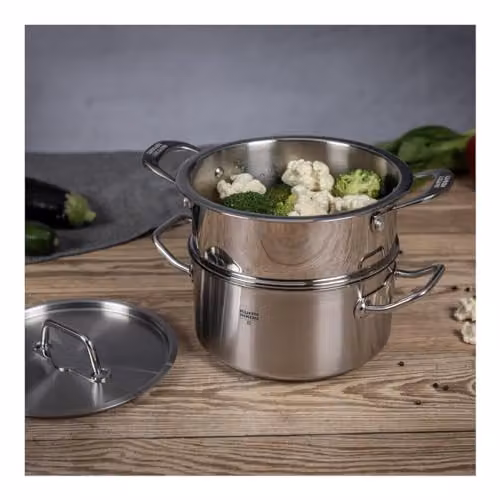 Kuhn Rikon 2-Tier Stainless Steel Steamer Pot Set with Glass Lid, Silver, 2.3 l, Diameter: 18 cm – 3