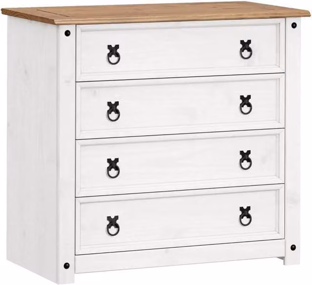 FORGEVIO 4 Drawer White Waxed Solid Pine Wood Chest of Drawers