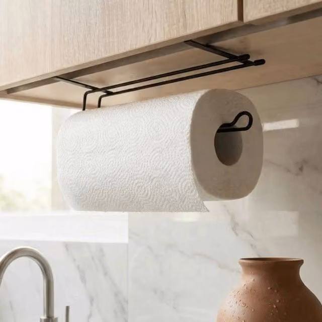 Kelvenix Metal Wall Mounted Under Cabinet Paper Towel Holder in Black – 1