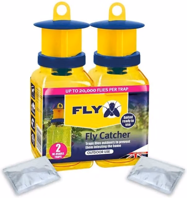 Zero In Liquid Fly Traps Outdoor Baited Poison Free Traps Twin Pack - Yellow