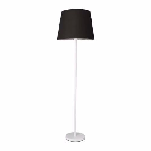 ValueLights White Metal Single Stem Floor Lamp with Black Fabric Tapered Lampshade and Included LED Bulb
