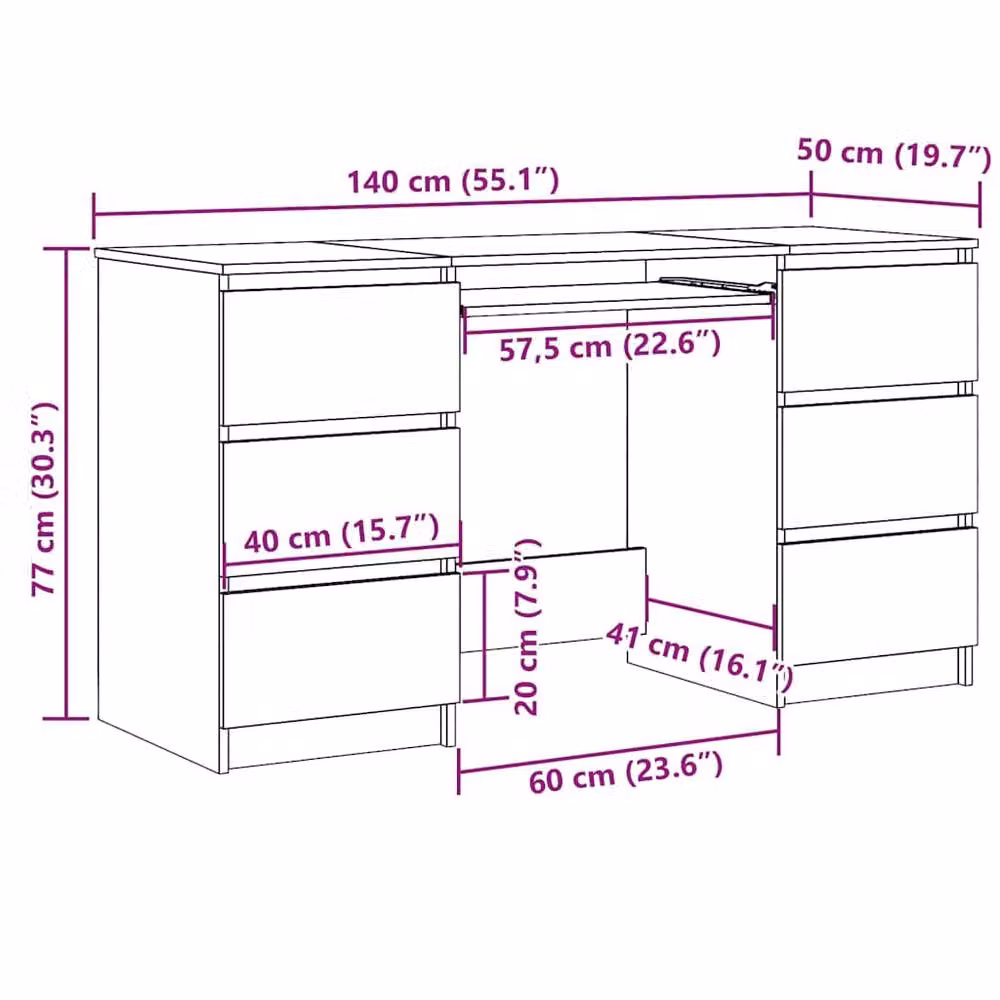 Berkfield Home Decorative Writing Desk in Smoked Oak Brown, W/D/H: 140 x 50 x 77 cm – 4
