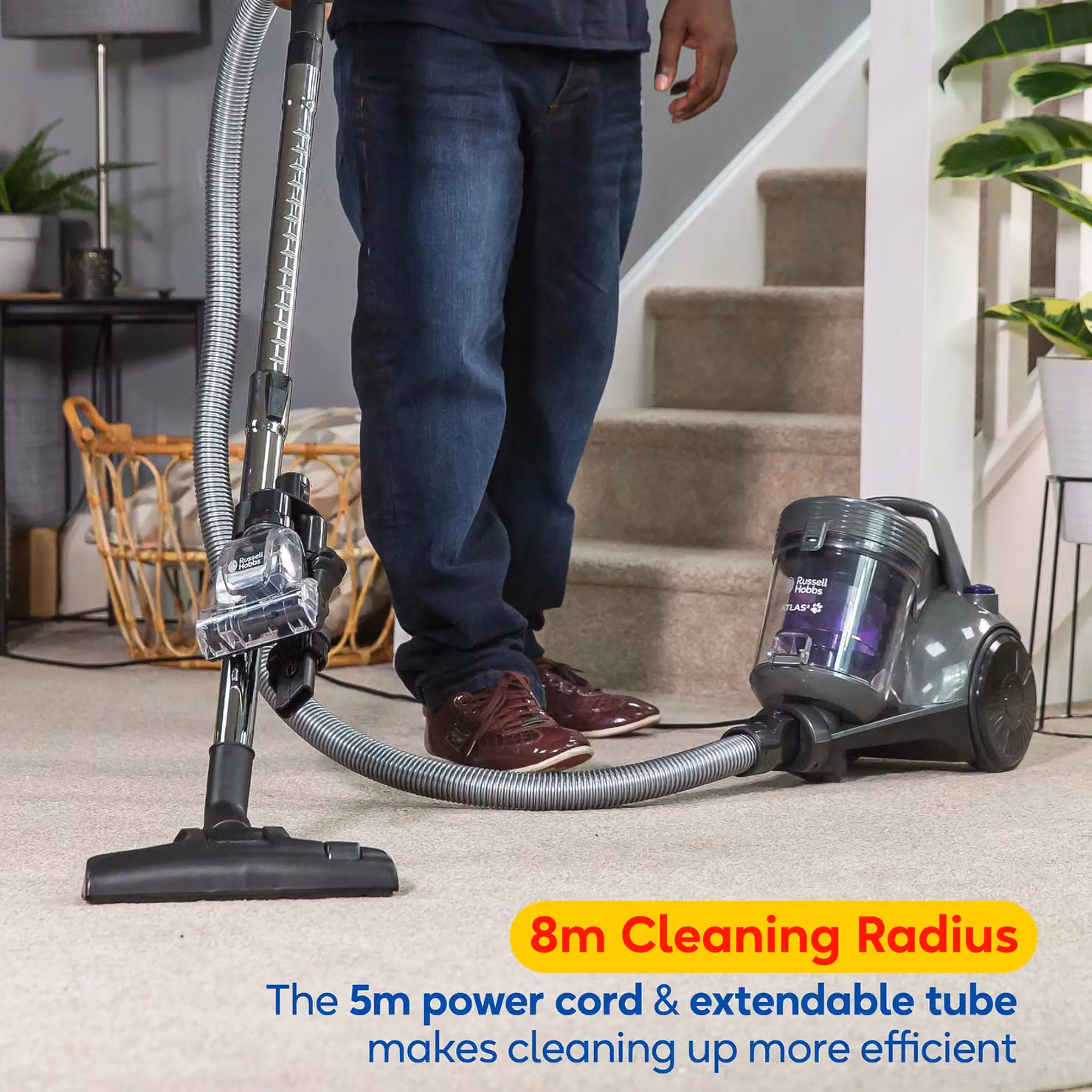 Russell Hobbs Atlas2 Pet Bagless Cylinder Vacuum Cleaner, 700W, 2.5L, Grey and Purple – 9