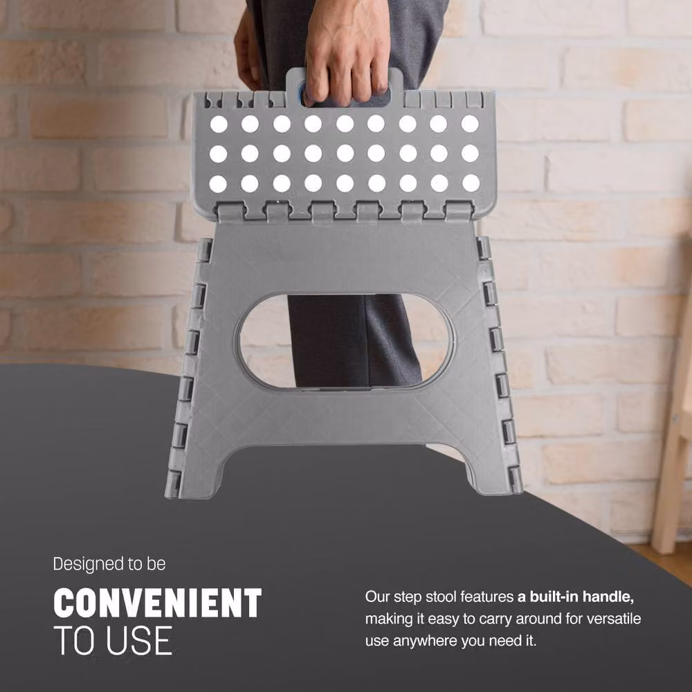 Keplin Heavy Duty Folding Step Stool, Non-Slip Portable Footstool in Grey, Height: 33.5 cm – 4