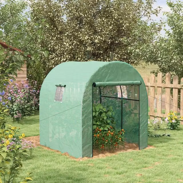 OUTSUNNY Green Polytunnel Greenhouse with Doors and Mesh Windows, W/D/H: 180 x 180 x 200 cm